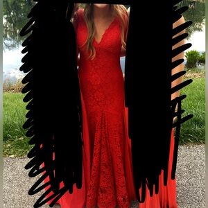 Elegant Red Lace Evening Gown